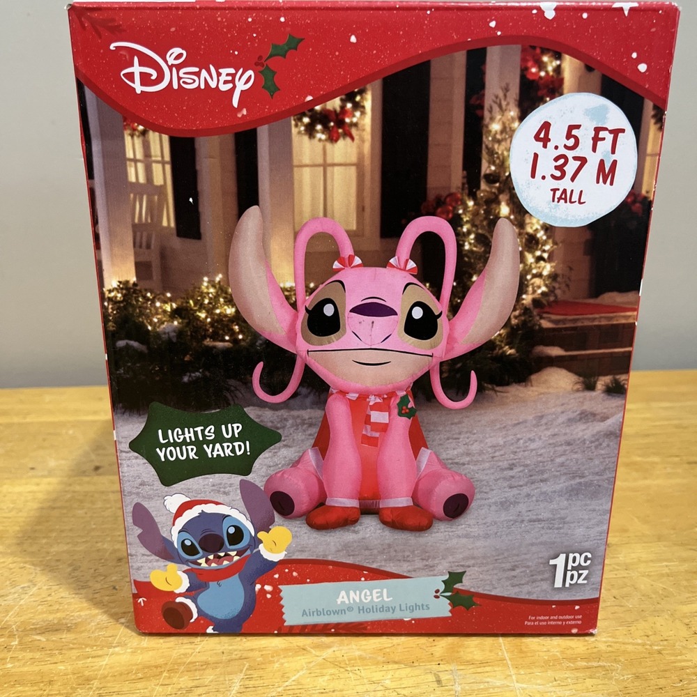 Disney Lilo & Stitch Angel Pink Christmas Airblown Yard Inflatable Holiday 4.5'